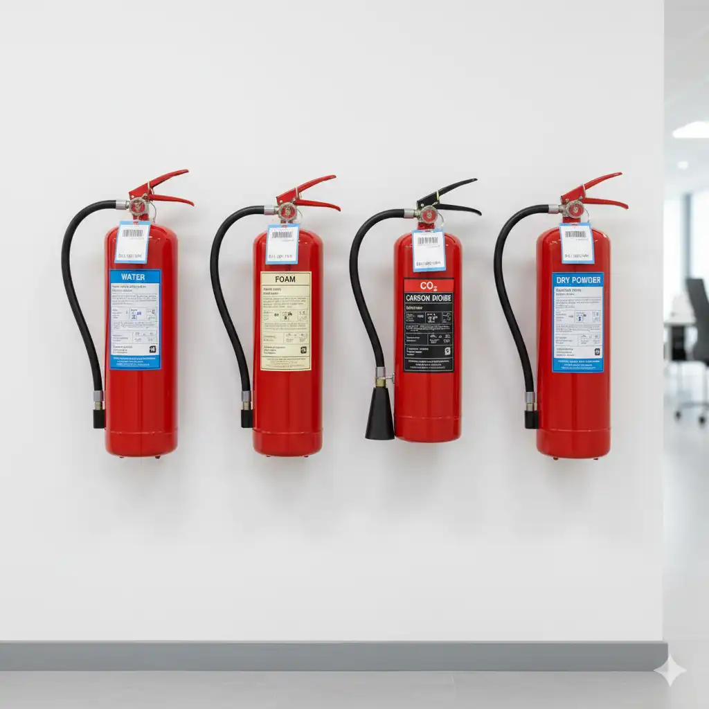 Berbagai jenis fire extinguisher sesuai klasifikasi kebakaran A, B, C