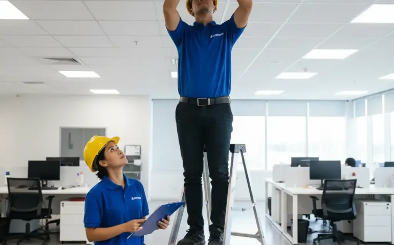Pemasangan smoke detector oleh teknisi Adiwarna Anugerah Abadi